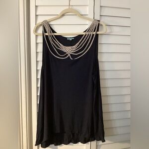 Leifnotes for Anthropologie Black Sleeveless Top w Rope Embellishment Size XL